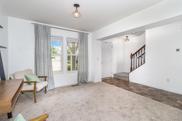 6638 Glencree Ln, Union, KY 41091 - living area featuring stairway, stone finish floors, and carpet