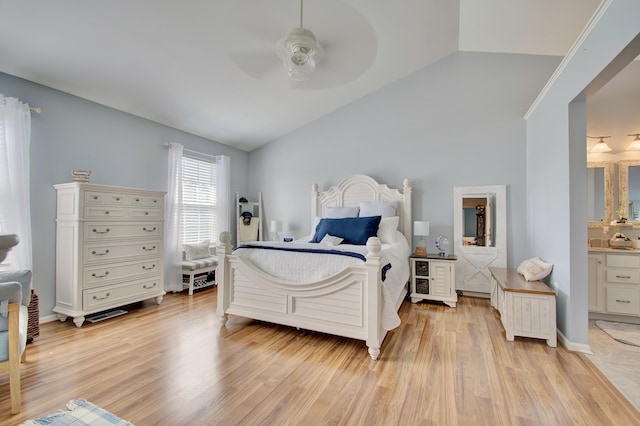 1025 Wakefield Ct, Hebron, KY 41048 - bedroom featuring light wood-style floors, lofted ceiling, ensuite bathroom, and ceiling fan