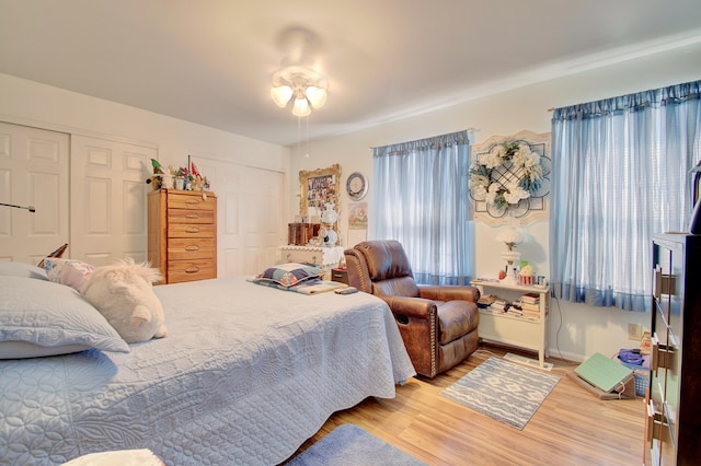 1025 Wakefield Ct, Hebron, KY 41048 - bedroom featuring light wood-style flooring, two closets, and a ceiling fan