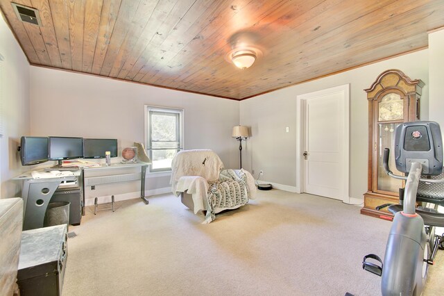 604 Rifle Range Rd, Alexandria, KY 41001 - carpeted bedroom featuring wooden ceiling, ornamental molding, and a desk