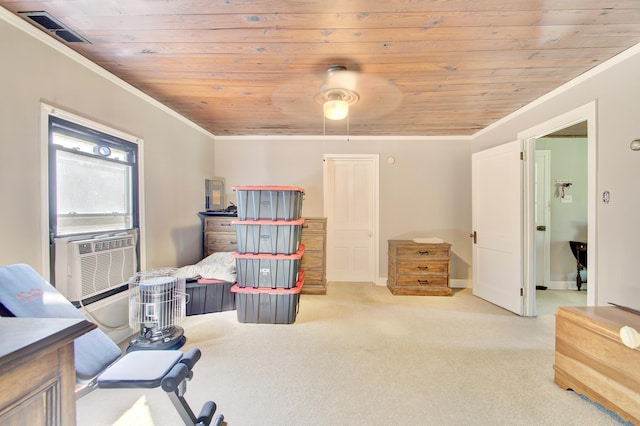 604 Rifle Range Rd, Alexandria, KY 41001 - bedroom with ornamental molding, wooden ceiling, carpet floors, and cooling unit