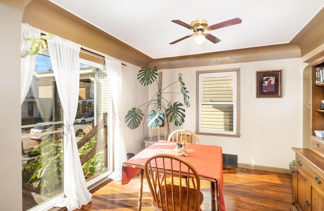 305 Helen St, Ludlow, KY 41016 - dining space featuring a ceiling fan and wood finished floors