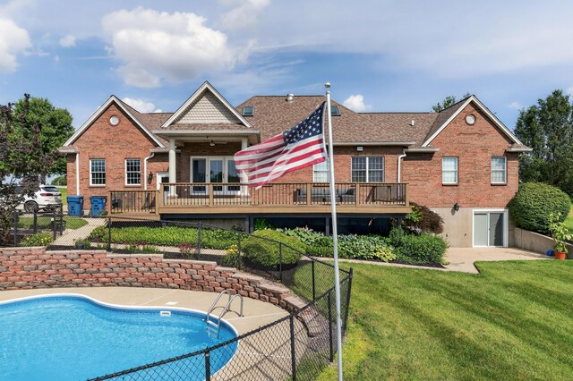 103 Mohawk Trl, Dry Ridge, KY 41035 - rear view of property with brick siding, a deck, a patio, and french doors