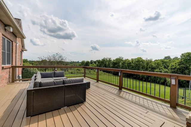 103 Mohawk Trl, Dry Ridge, KY 41035 - wooden deck with an outdoor living space, a lawn, and view of scattered trees