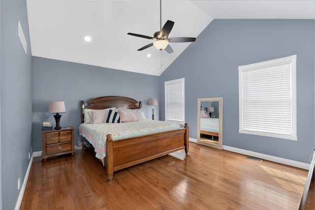 103 Mohawk Trl, Dry Ridge, KY 41035 - bedroom with wood finished floors, recessed lighting, ceiling fan, and high vaulted ceiling