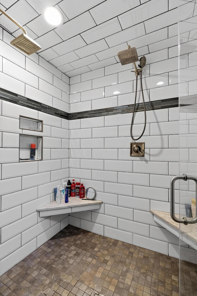 103 Mohawk Trl, Dry Ridge, KY 41035 - full bath with a tile shower and brick patterned flooring