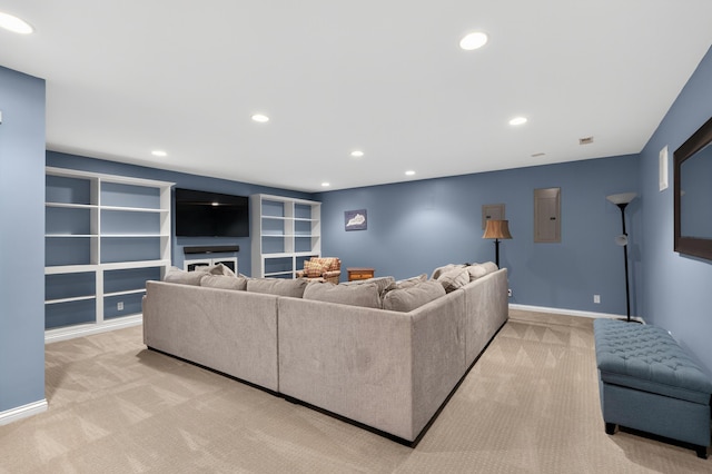 103 Mohawk Trl, Dry Ridge, KY 41035 - living room featuring light colored carpet, recessed lighting, and electric panel