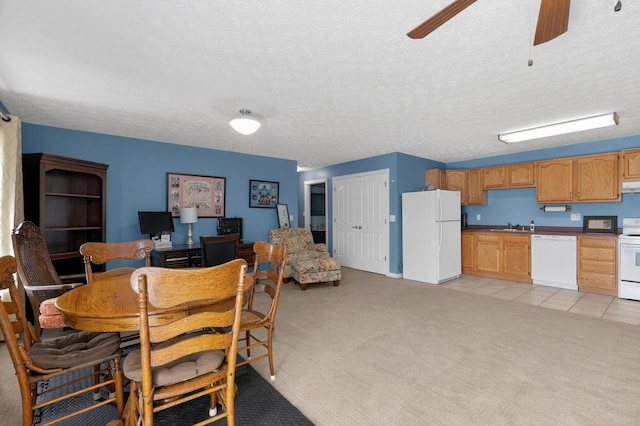 103 Mohawk Trl, Dry Ridge, KY 41035 - dining space with light colored carpet, ceiling fan, and a textured ceiling