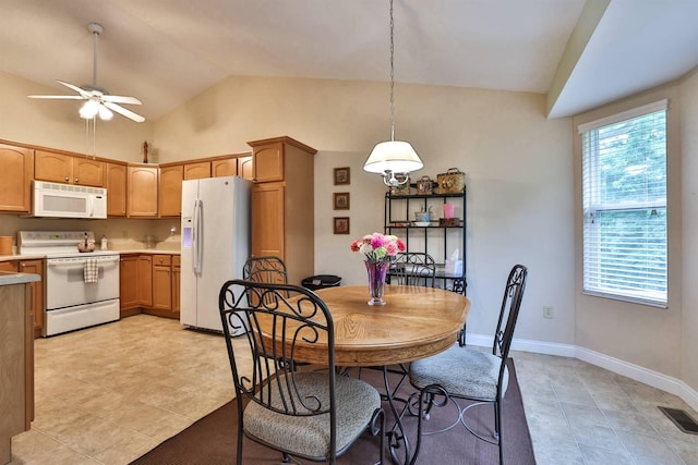 6315 Baymiller Ln, Burlington, KY 41005 - dining area featuring lofted ceiling, ceiling fan, and light tile patterned floors