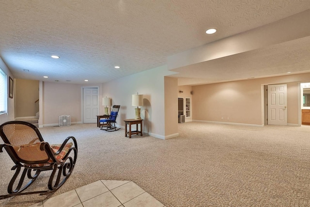 6315 Baymiller Ln, Burlington, KY 41005 - living area with light colored carpet, a textured ceiling, recessed lighting, and stairway