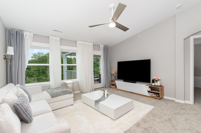 2517 Bella Rdg, Covington, KY 41017 - living room with vaulted ceiling, ceiling fan, healthy amount of natural light, and carpet flooring
