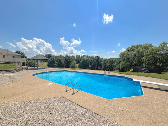 3445 Crittenden Mount Zion Rd, Dry Ridge, KY 41035 - view of swimming pool featuring a diving board, a gazebo, and a patio
