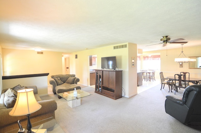 3445 Crittenden Mount Zion Rd, Dry Ridge, KY 41035 - living area featuring carpet flooring, ceiling fan, and a textured ceiling