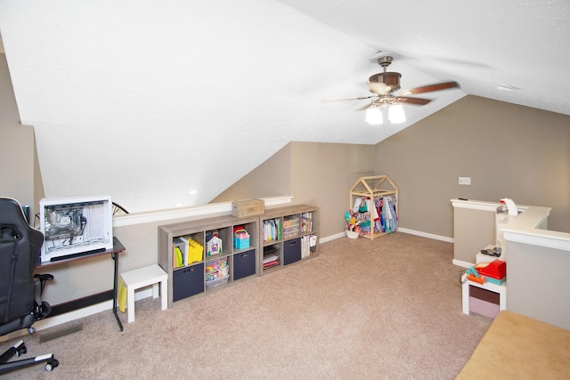 22 Carriage House Dr, Fort Thomas, KY 41075 - game room with a ceiling fan, lofted ceiling, and carpet flooring