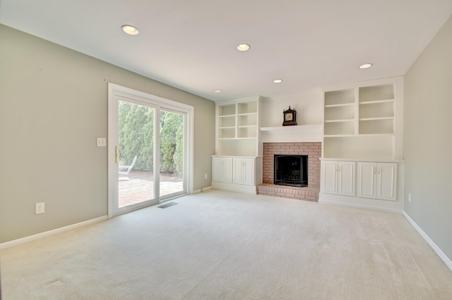 140 Williamsburg Dr, Fort Mitchell, KY 41017 - unfurnished living room with carpet floors, a fireplace, recessed lighting, and built in shelves