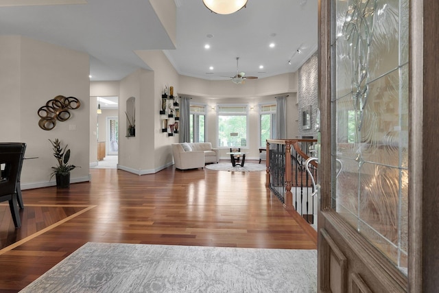 1025 Hyperion Ct, Union, KY 41091 - foyer featuring wood finished floors, healthy amount of natural light, a ceiling fan, recessed lighting, and ornamental molding