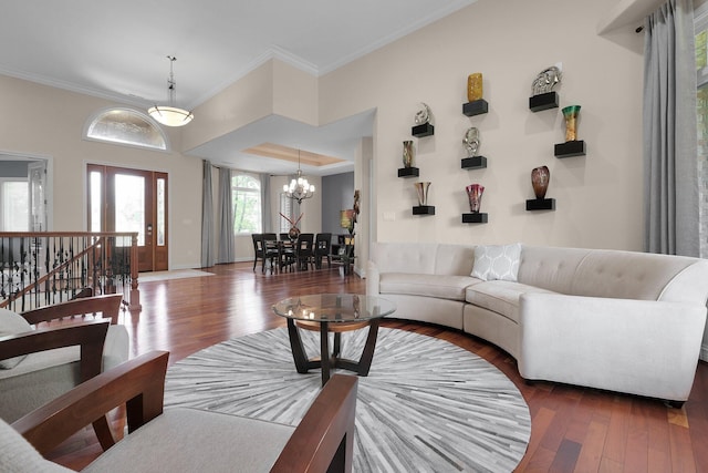 1025 Hyperion Ct, Union, KY 41091 - living room with wood finished floors, crown molding, and a chandelier
