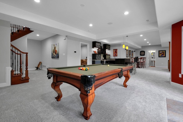 1025 Hyperion Ct, Union, KY 41091 - rec room with bar with sink, light carpet, billiards, and recessed lighting