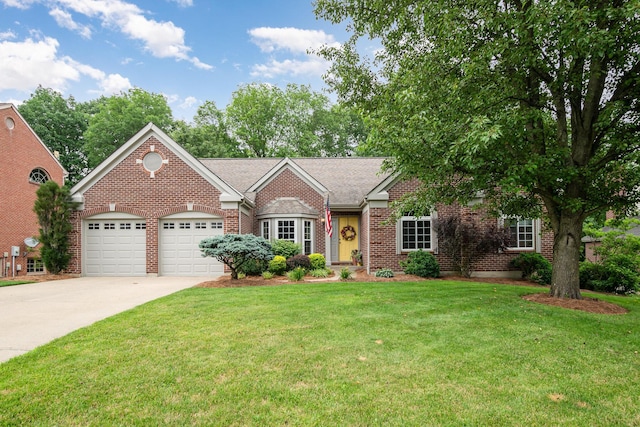 10234 Hempsteade Dr, Union, KY 41091 - view of front of home featuring an attached garage, brick siding, a front lawn, and driveway