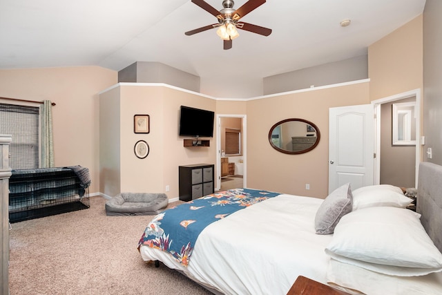 10234 Hempsteade Dr, Union, KY 41091 - carpeted bedroom featuring vaulted ceiling, ceiling fan, and ensuite bath