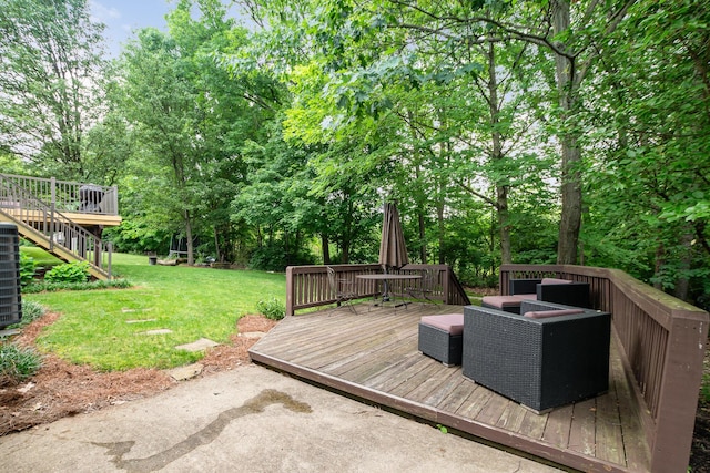 10234 Hempsteade Dr, Union, KY 41091 - wooden terrace with a yard, view of scattered trees, an outdoor living space, and stairway