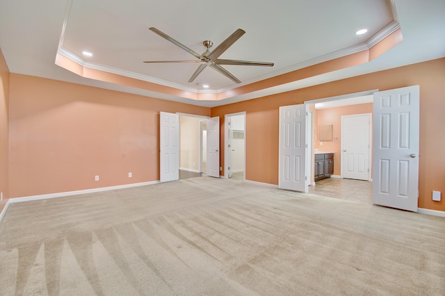 740 Norbie Dr, Burlington, KY 41005 - unfurnished bedroom with a raised ceiling, crown molding, light carpet, recessed lighting, and ensuite bathroom