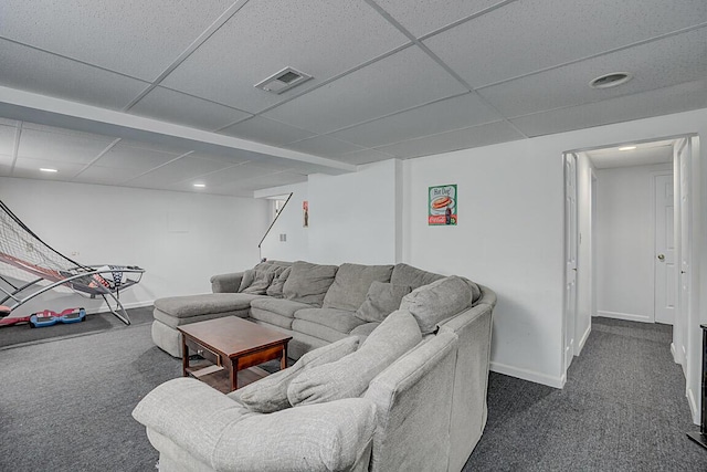 9070 Braxton Dr, Union, KY 41091 - living area featuring dark carpet, a paneled ceiling, and recessed lighting
