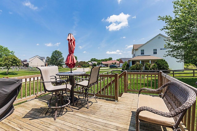 9070 Braxton Dr, Union, KY 41091 - wooden deck featuring outdoor dining space, a grill, and a residential view