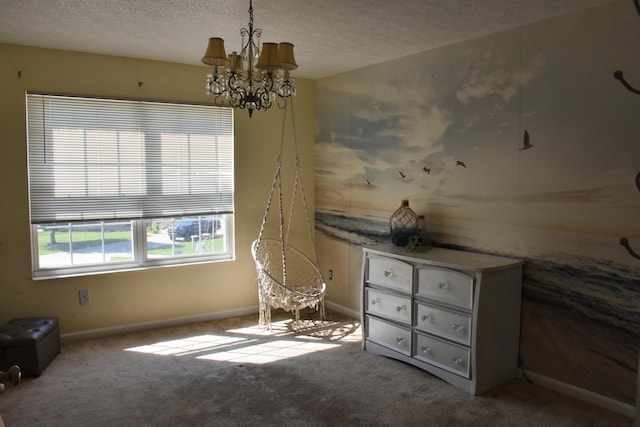 6596 Elgin Ct, Burlington, KY 41005 - sitting room featuring a chandelier, carpet, and a textured ceiling