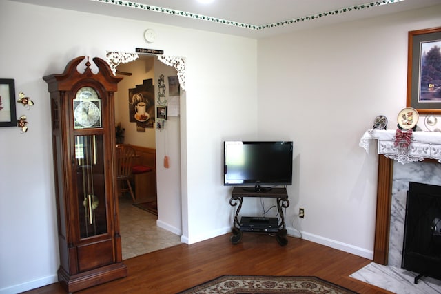 6065 Tosha Dr, Burlington, KY 41005 - living room featuring wood finished floors and a high end fireplace