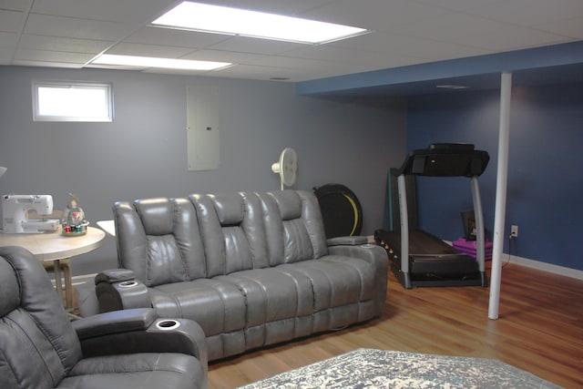 6065 Tosha Dr, Burlington, KY 41005 - living area with electric panel, wood finished floors, and a paneled ceiling