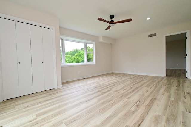 680 Manor Dr, Taylor Mill, KY 41015 - unfurnished bedroom with light wood finished floors, a closet, recessed lighting, and a ceiling fan