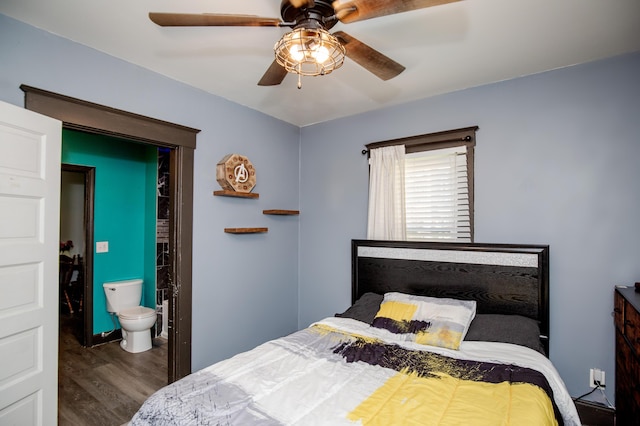 15 21st St, Newport, KY 41071 - bedroom with wood finished floors, ceiling fan, and connected bathroom