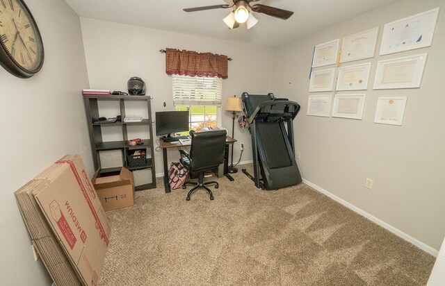 1155 Breckenridge Ln, Hebron, KY 41048 - carpeted home office featuring a ceiling fan and baseboards