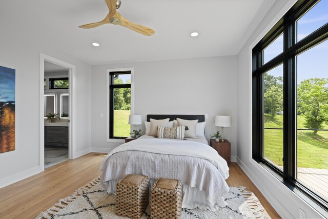 5090 Bella Vista Dr, Cold Spring, KY 41076 - bedroom featuring light wood finished floors, recessed lighting, ceiling fan, and ensuite bathroom