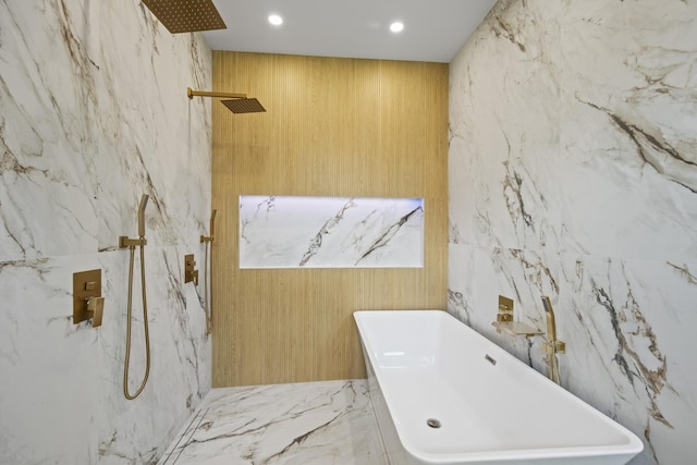 5090 Bella Vista Dr, Cold Spring, KY 41076 - full bathroom with a marble finish shower, a freestanding bath, and recessed lighting