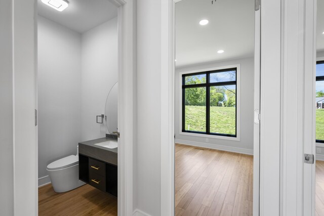 5090 Bella Vista Dr, Cold Spring, KY 41076 - bathroom with vanity, wood finished floors, and recessed lighting