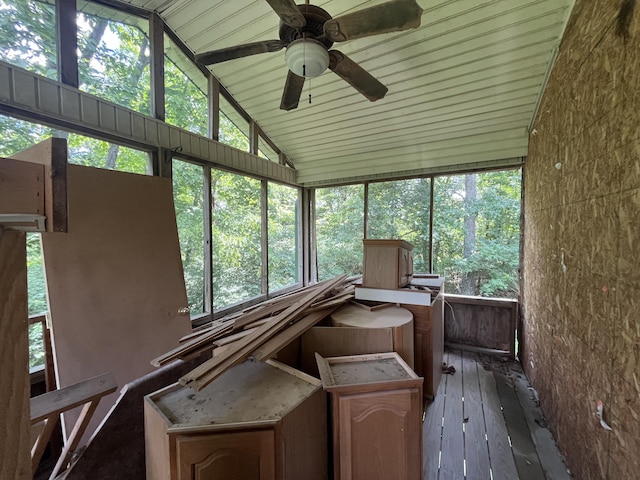 483 Elk Rd, Owenton, KY 40359 - unfurnished sunroom featuring lofted ceiling, ceiling fan, and plenty of natural light