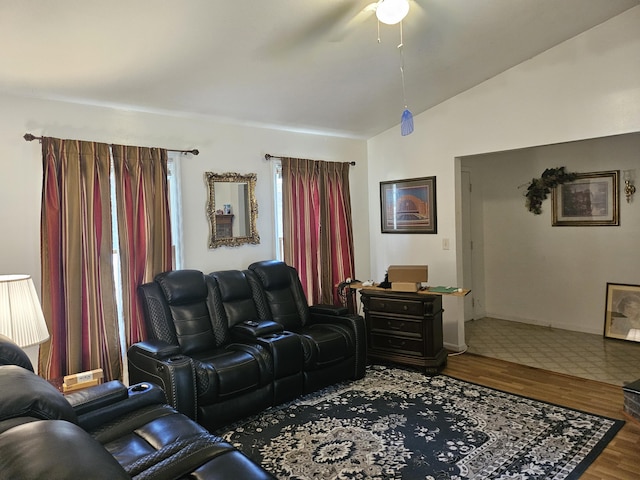 2454 Horton St, Crescent Springs, KY 41017 - living room with wood finished floors, lofted ceiling, and ceiling fan