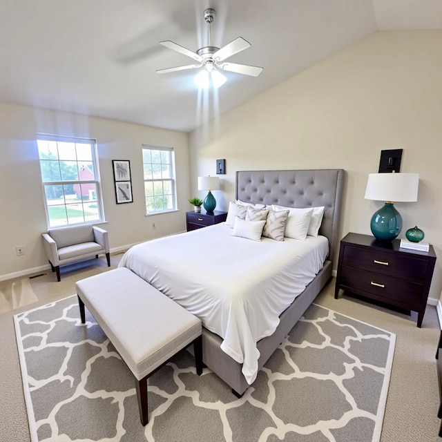 4467 Hackberry Ct, Burlington, KY 41005 - carpeted bedroom with vaulted ceiling and ceiling fan