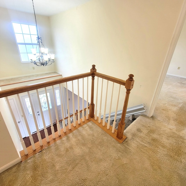 4467 Hackberry Ct, Burlington, KY 41005 - stairs with carpet flooring and a chandelier