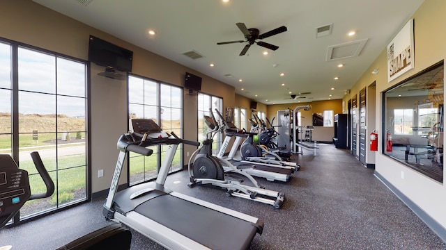 3913 Circollo Dr, Covington, KY 41017 - workout area featuring a ceiling fan and recessed lighting