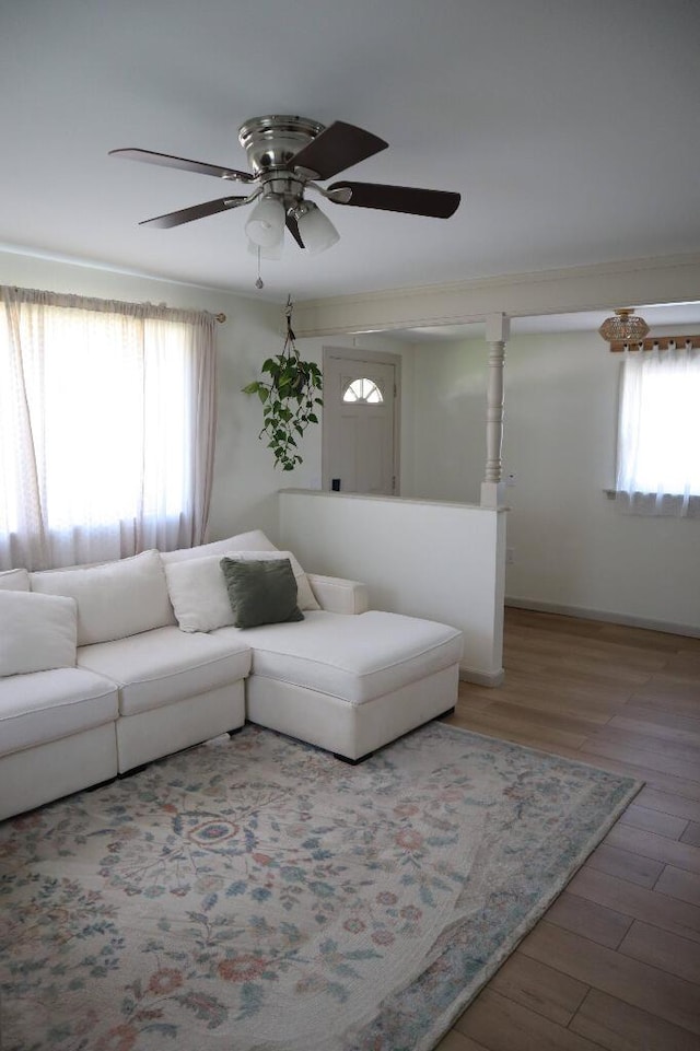 713 Ferncliffe Ave, Crescent Springs, KY 41017 - living area featuring plenty of natural light, ceiling fan, and wood finished floors