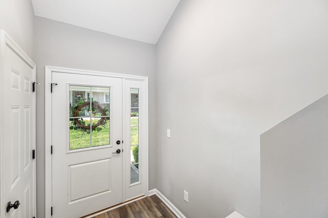 2175 Piazza Rdg, Covington, KY 41017 - doorway to outside with dark wood finished floors and lofted ceiling