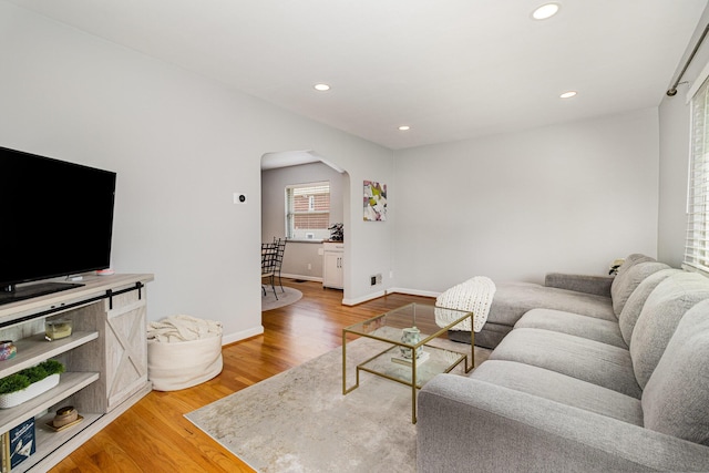 65 W Crittenden Ave, Fort Wright, KY 41011 - living room with arched walkways, light wood-style floors, and recessed lighting