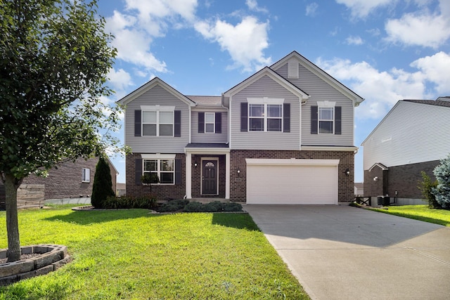 1353 Dominion Trl, Hebron, KY 41048 - traditional home with brick siding, an attached garage, driveway, and a front lawn