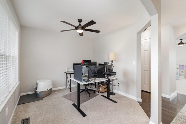 1353 Dominion Trl, Hebron, KY 41048 - home office with a ceiling fan, arched walkways, plenty of natural light, and carpet flooring