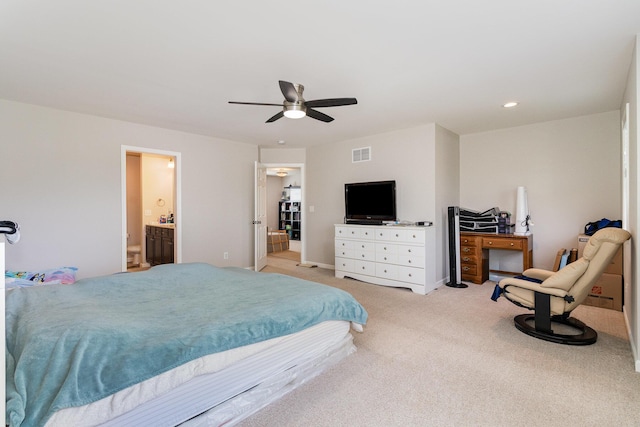 1353 Dominion Trl, Hebron, KY 41048 - bedroom featuring light colored carpet, ceiling fan, and ensuite bath
