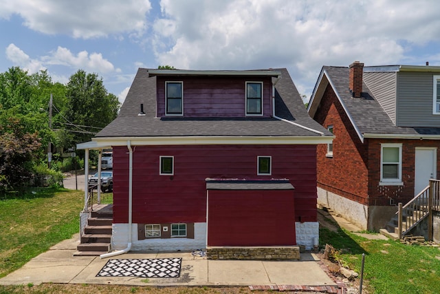 21141/2 Glenway Ave, Covington, KY 41014 - rear view of property with stairs, a lawn, and roof with shingles