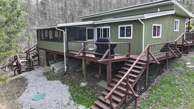 445 Davis Lake Rd # 1, Owenton, KY 40359 - rear view of house featuring stairs, a sunroom, and a deck